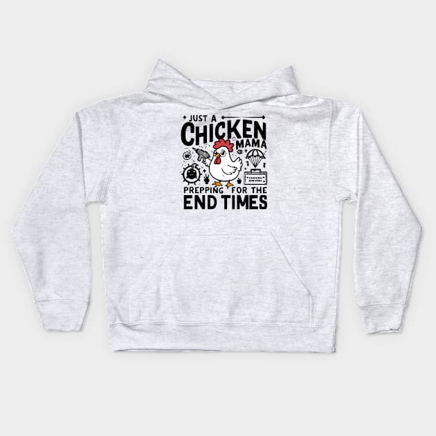 Humorous Chicken Prepper Survivalist Image Kids Hoodie by Reformed Fire